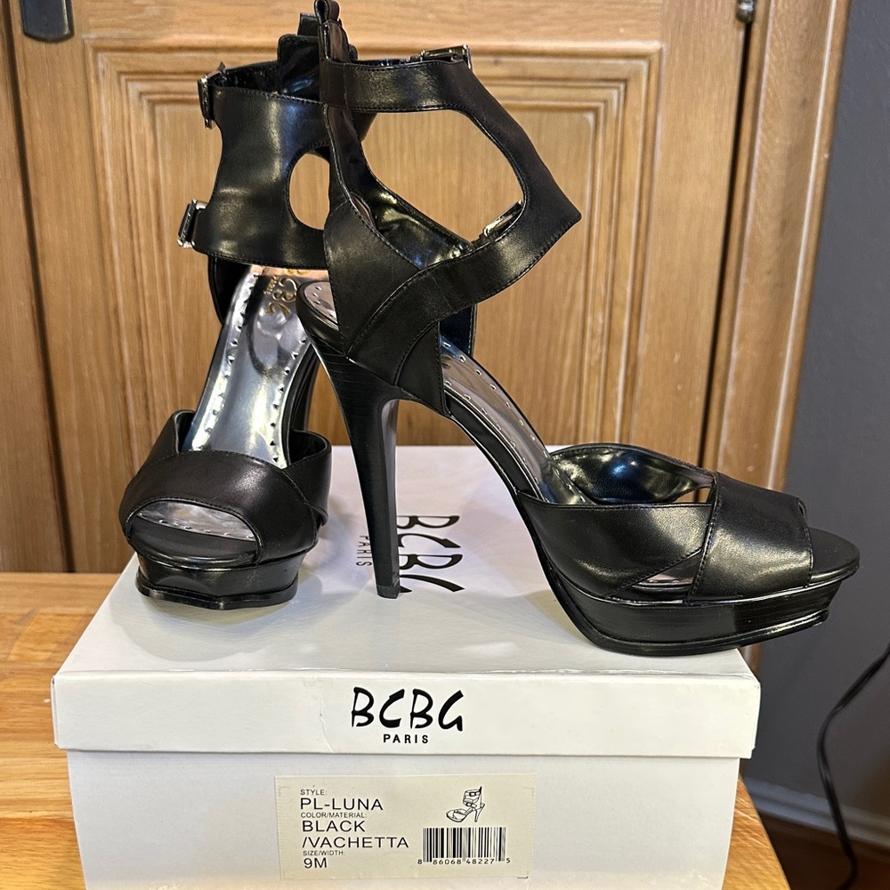 BCBG Black Strappy Heels